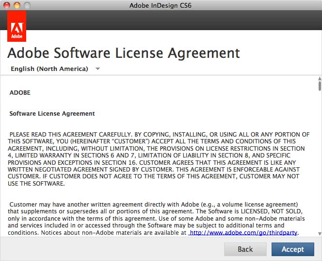 Adobe Software License Agreement window