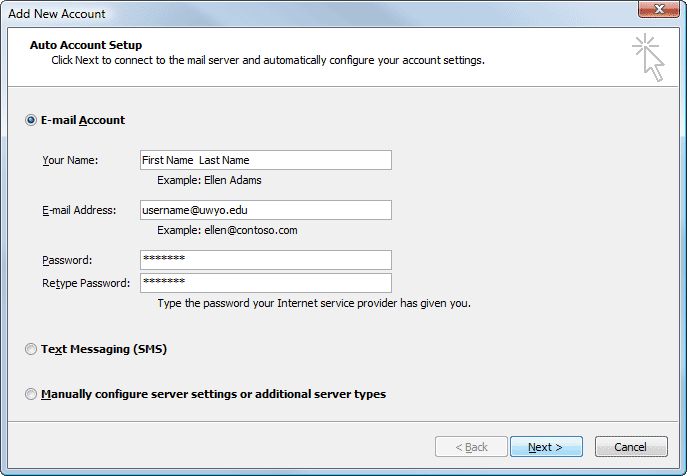 Add New Account window