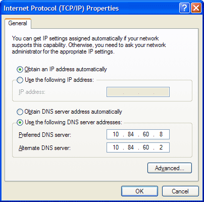 Internet Protocol (TCP/IP) Properties window
