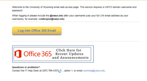 UW Web Mail page