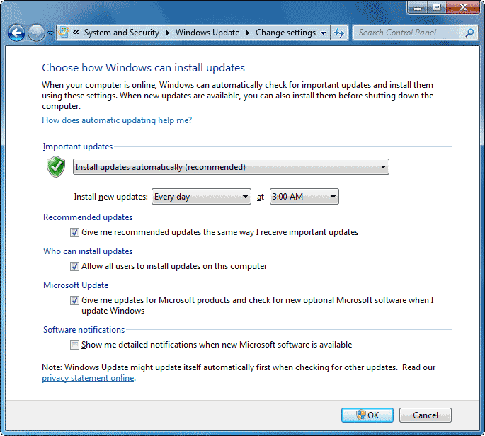 Change settings window