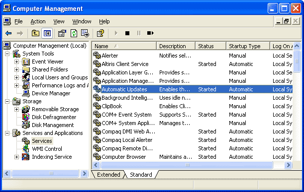 Computer Management window with Services expanded