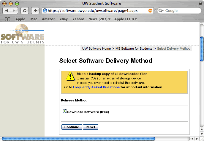 Software Delivery Method window