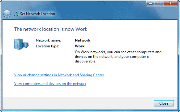 Select Network Location window