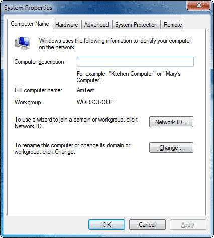 System Properties window