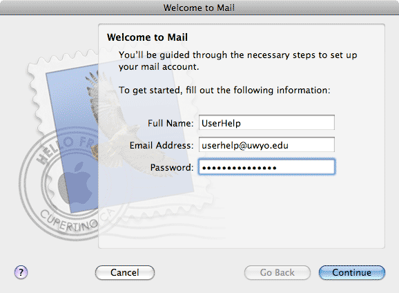 Mac Mail Welcome window