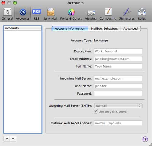 Mail Accounts window