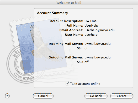 Mac Mail Welcome window
