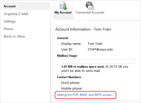 Mail Accounts window