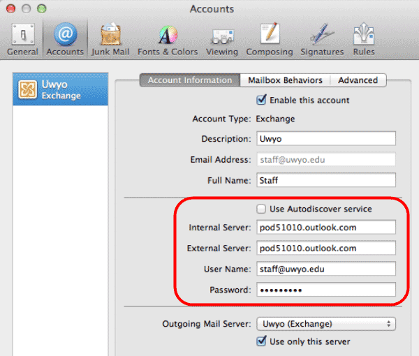 Mail Accounts window