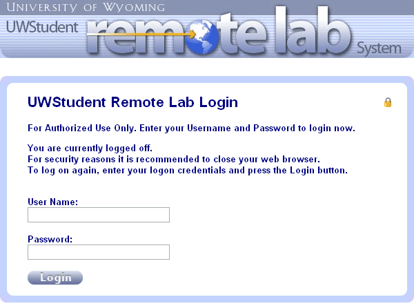 Login screen