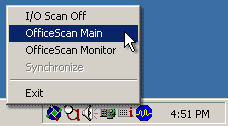 Pop-up menu, OfficeScan Main selected