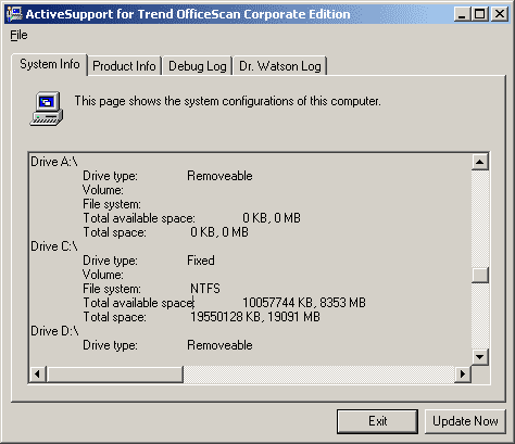 ActiveSupport window, System Info tab selected