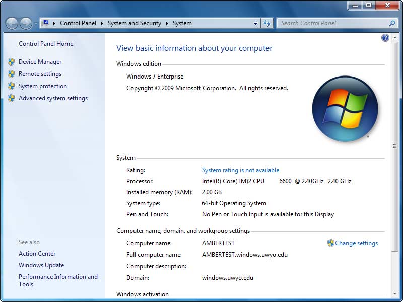 System Properties window