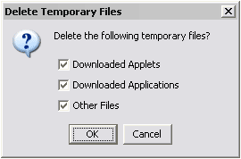 Java version 1.5 Delete Temporary Files window