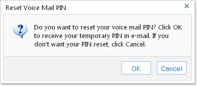 Reset Voice Mail PIN confirmation window