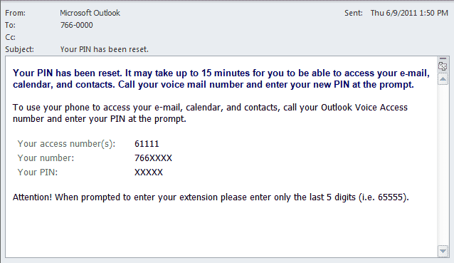 Sample Microsoft Exchange confirmation email message