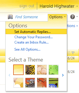 Options window