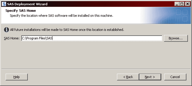 Specify SAS Home window