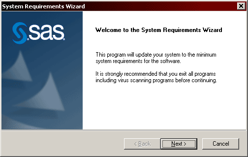 System Requirements Wizard window