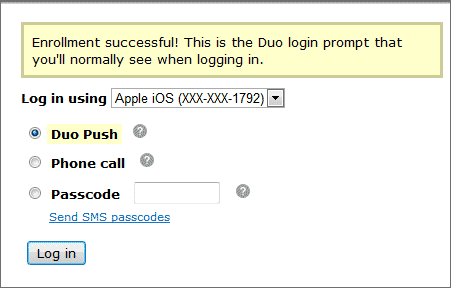 Enrollment successful! screen