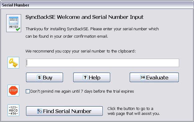 Serial Number window