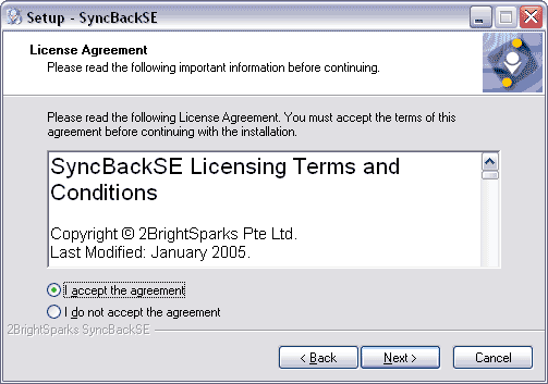 License Agreement window