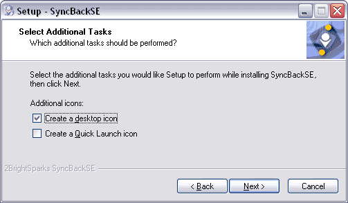 Select Additional Tasks window