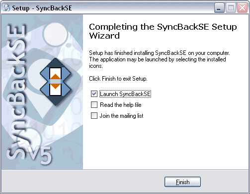 Completing Setup window