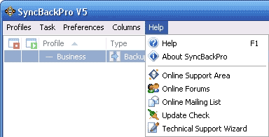 Help menu window