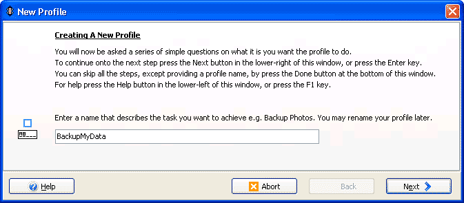 New Profile window