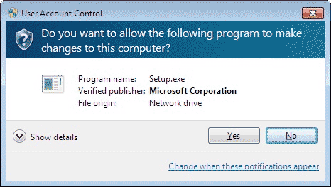 User Account Control window