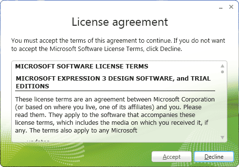 License Agreement window