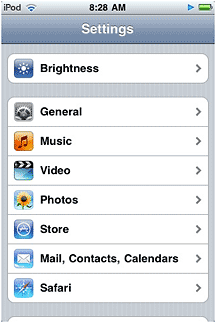 Settings screen