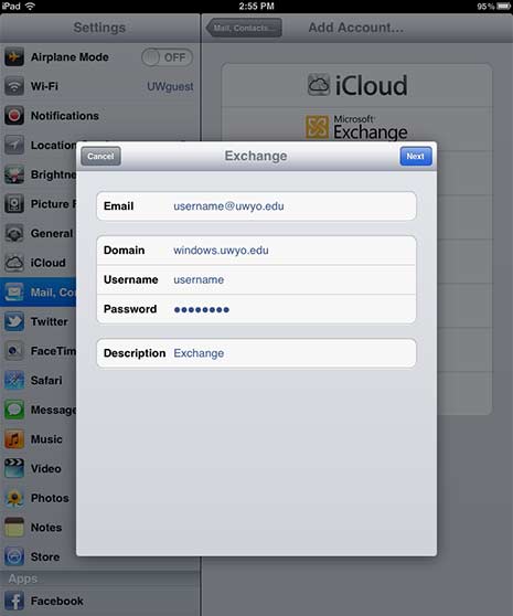 iPad Exchange screen