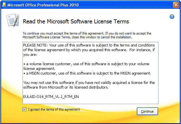 License Terms window