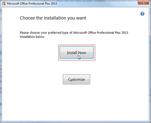 Choose the installation you want window