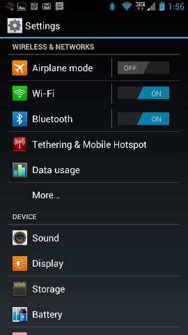 Settings screen