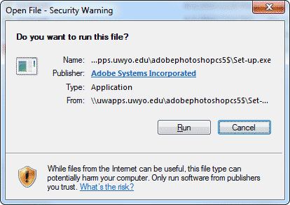 Open File - Security Warning window
