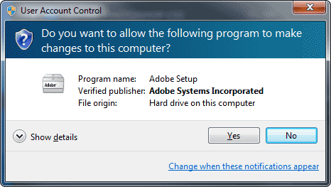 User Account Control window