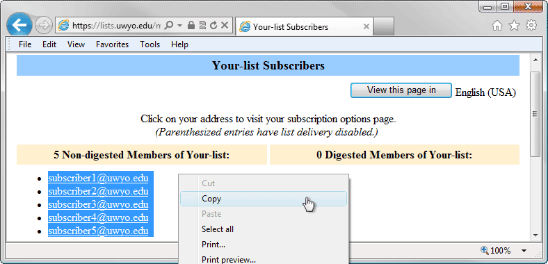 Mailman List Administrator Authentication browser window