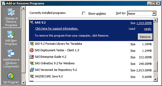 Add or Remove Programs window