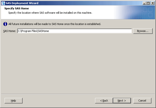 Specify SAS Home window