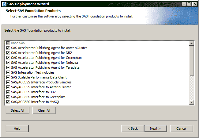 Select SAS Foundation Products window