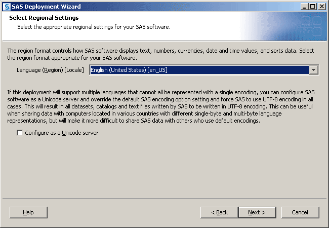 Select Regional Settings window