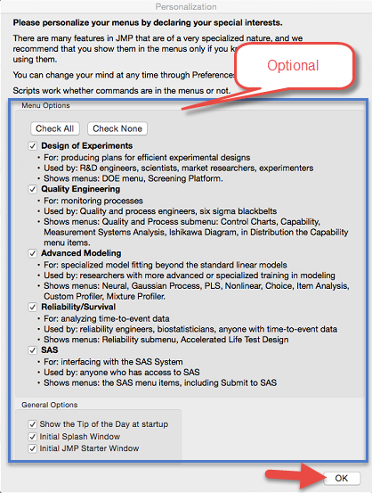 Select personalization options and click ok