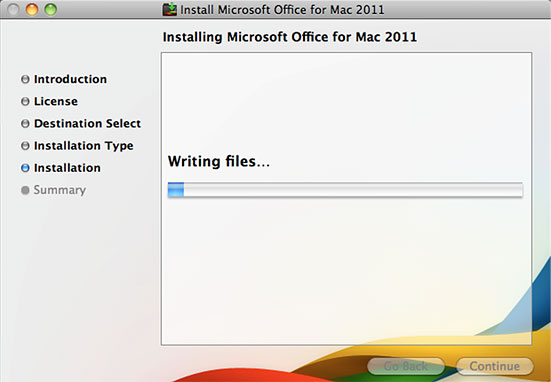 Installation progress window