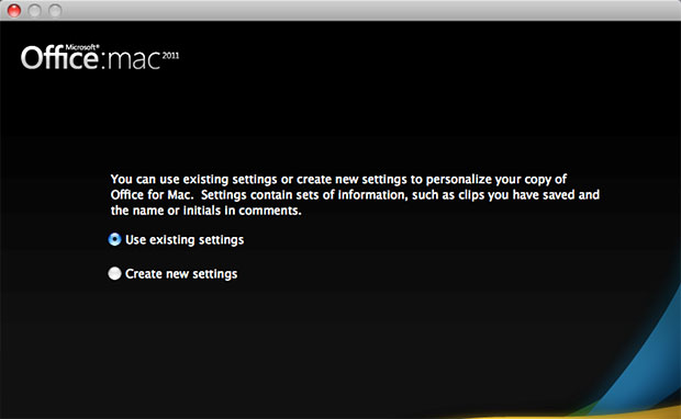 Existing/New Settings window