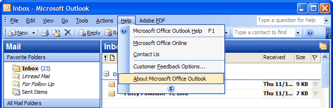 Outlook 2003 window