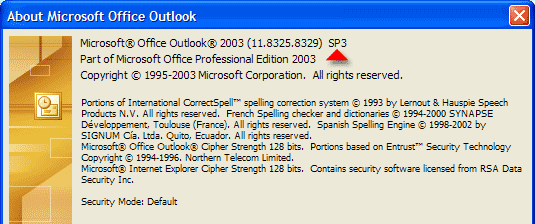 About Microsoft Office Outlook window
